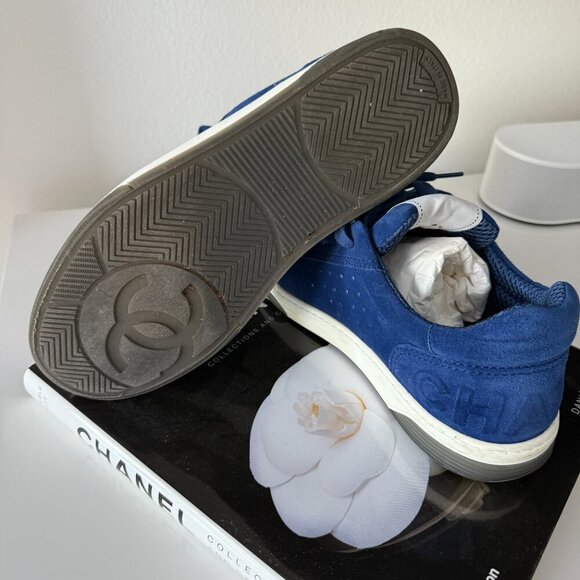 CHANEL Royal Blue Suede Sneakers - Picture 7 of 8